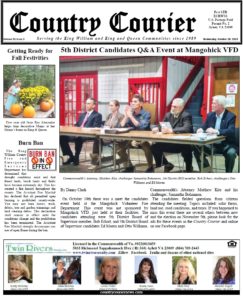 October 16, 2019 online issue of the Country Courier Newspaper. Serving the King William and King & Queen communities since 1989.