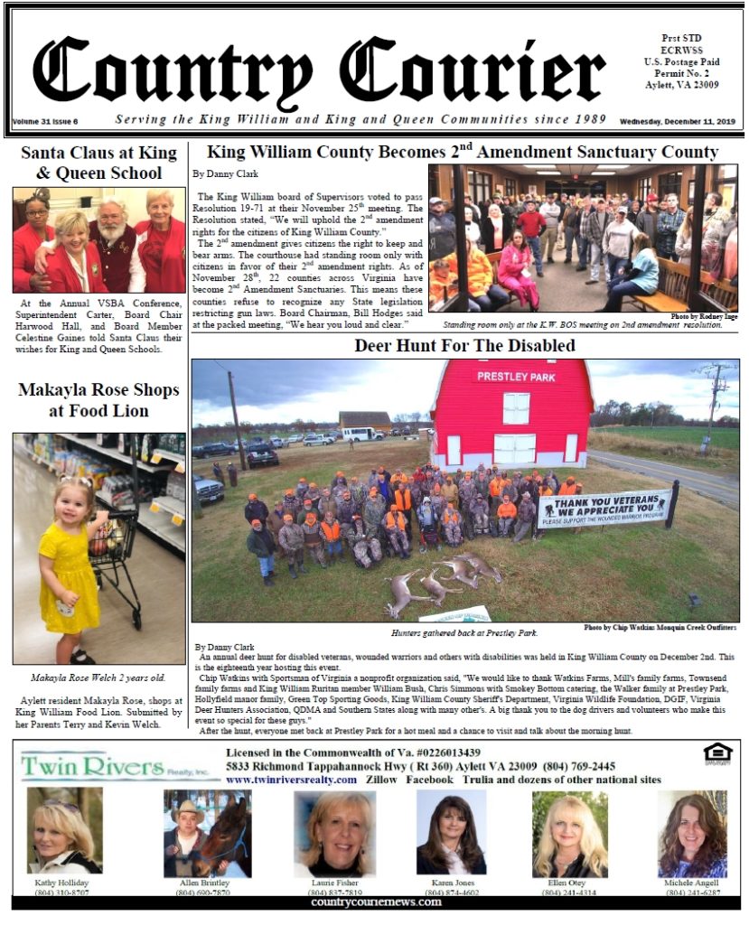 December 11, 2019 County Courier Newspaper online Issue Front Page