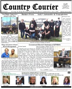 January 22, 2020 online issue of the Country Courier Newspaper. Serving the King William and King & Queen communities since 1989.
