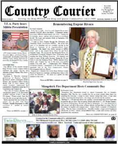 September 30, 2020, online issue of the Country Courier Newspaper. Serving the King William and King & Queen communities since 1989. Eugene Rivara Obituary