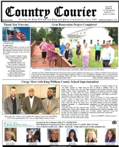 November 11, 2020, online issue of the Country Courier Newspaper. Serving the King William and King & Queen communities since 1989. Sorry no Lindsay Robinson resigning, No School board meeting & No BOS meeting.