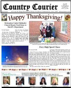 November 11, 2020, online issue of the Country Courier Newspaper. Serving the King William and King & Queen communities since 1989. It would be the Black Friday Edition if we sold some ads.