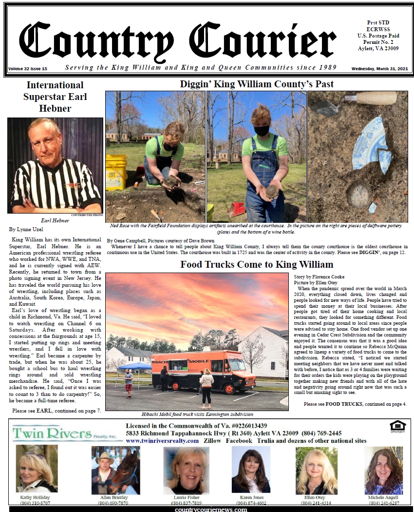 March 31, 2021, County Courier Newspaper online Issue Front Page